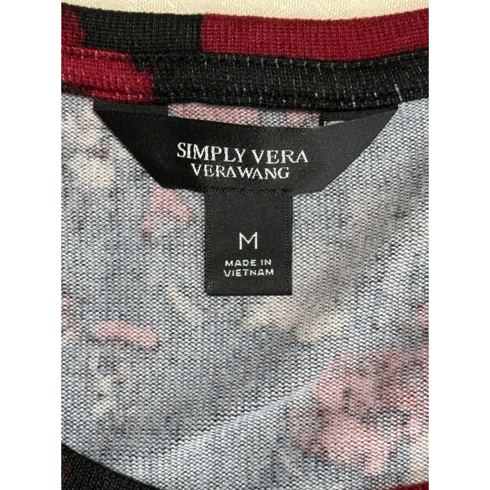 Simply Vera‎ Vera Wang Floral Top Womens M Black Red Long Sleeve Scoop Neck Goth - Picture 3 of 9